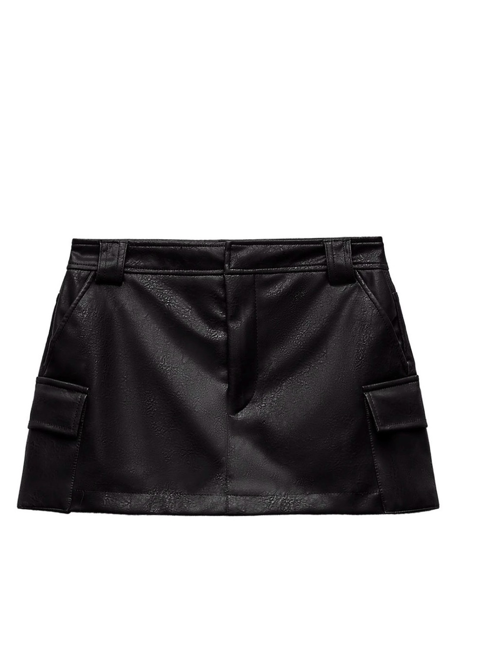 Zara Black Faux Leather Mini Skirt with Side Flap Pockets